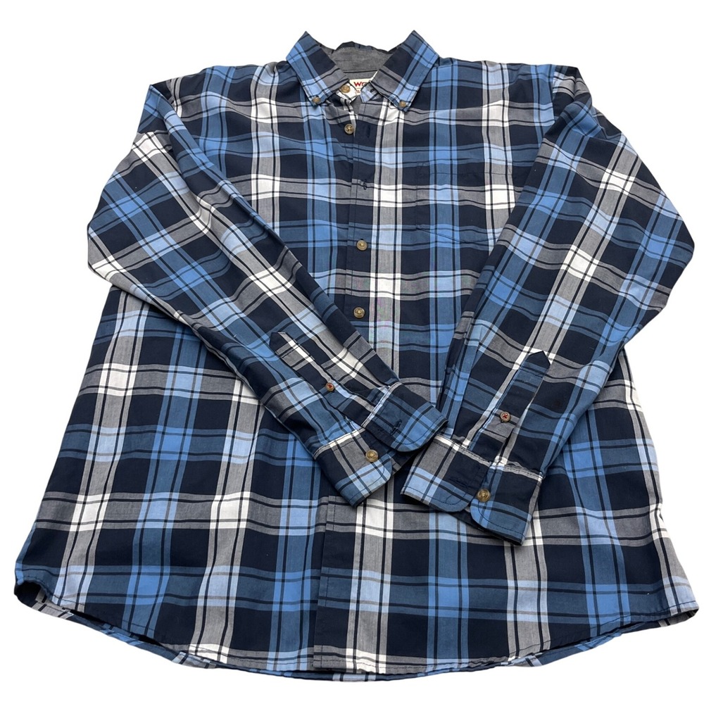 Wrangler Authentics Mens Plaid Long Sleeve Button Down Shirt Blue Grey White M M